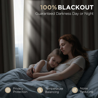 Joydeco Blackout Curtains Linen 100% Blackout Curtain for Bedroom, Rod Pocket & Back Tabs Window Drapes 2 Panels Set