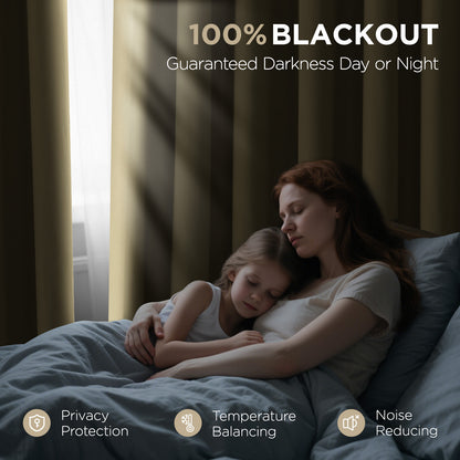 Joydeco Blackout Curtains Linen 100% Blackout Curtain for Bedroom, Rod Pocket & Back Tabs Window Drapes 2 Panels Set