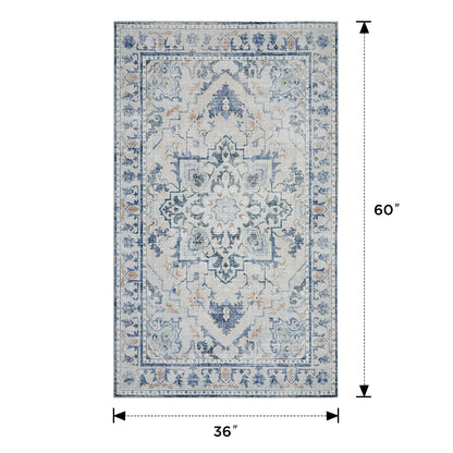 Joydeco Living Room Rug, Non Slip Machine Washable Vintage Runner Rug, Low Pile Lightweight Chenille Print Rugs for Entryway, Hallway, Bedroom, Kitchen and Corridor