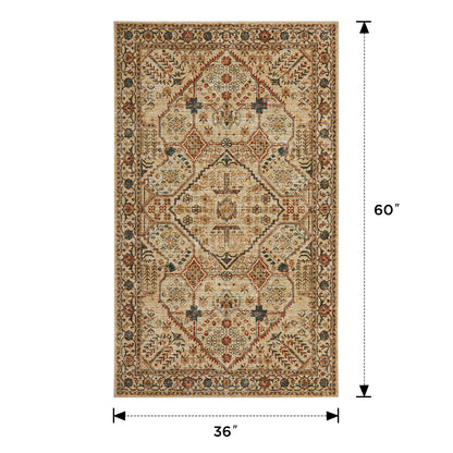 Joydeco Living Room Rug, Non Slip Machine Washable Vintage Runner Rug, Low Pile Lightweight Chenille Print Rugs for Entryway, Hallway, Bedroom, Kitchen and Corridor