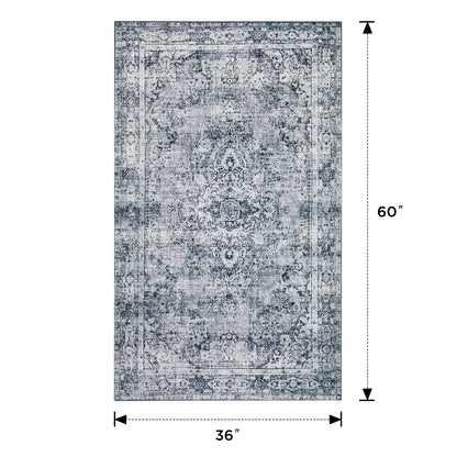 Joydeco Living Room Rug, Non Slip Machine Washable Vintage Runner Rug, Low Pile Lightweight Chenille Print Rugs for Entryway, Hallway, Bedroom, Kitchen and Corridor