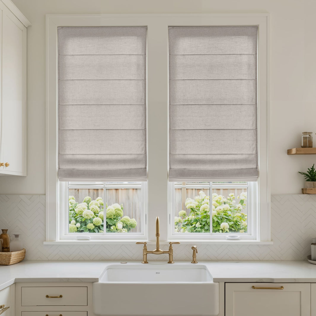 Oak Cotton Linen Semi-Blackout No-Drill Roman Shade