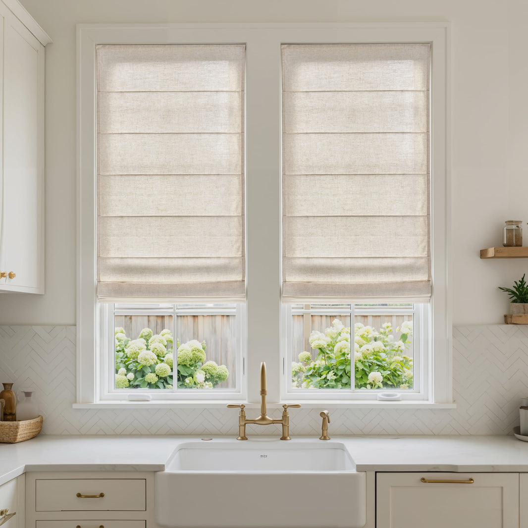 Oak Cotton Linen Semi-Blackout No-Drill Roman Shade
