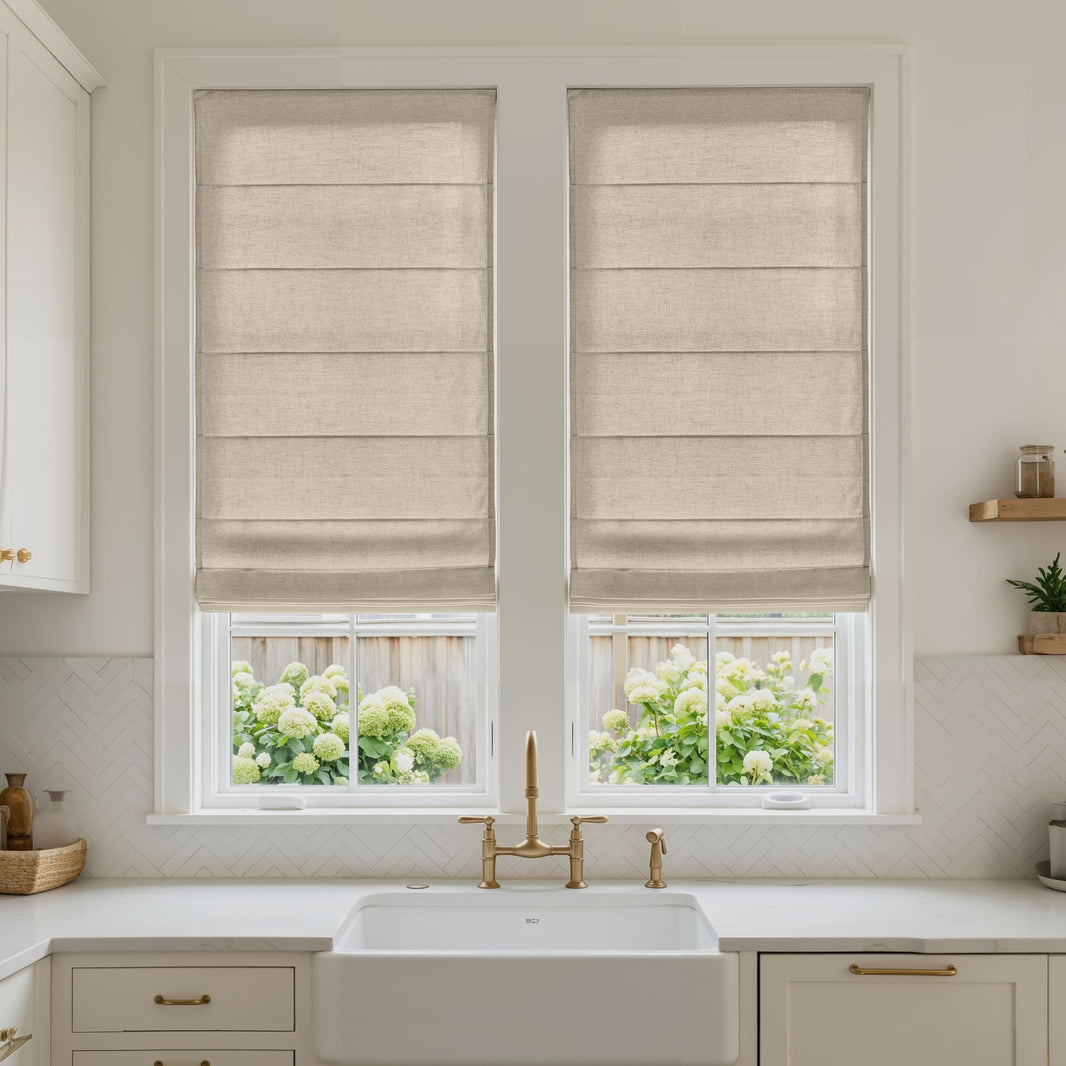 Oak Cotton Linen Semi-Blackout No-Drill Roman Shade