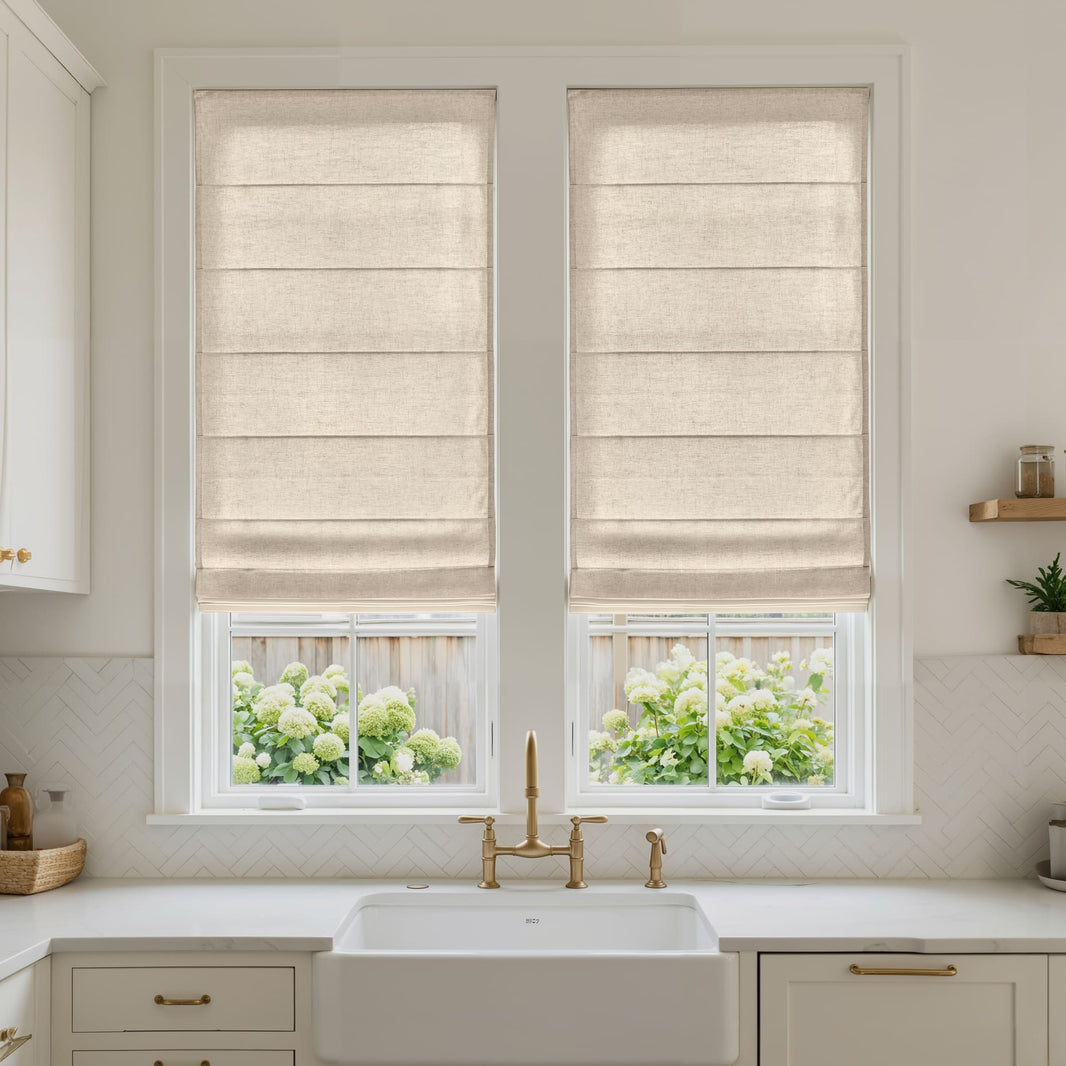 Oak Cotton Linen Semi-Blackout No-Drill Roman Shade