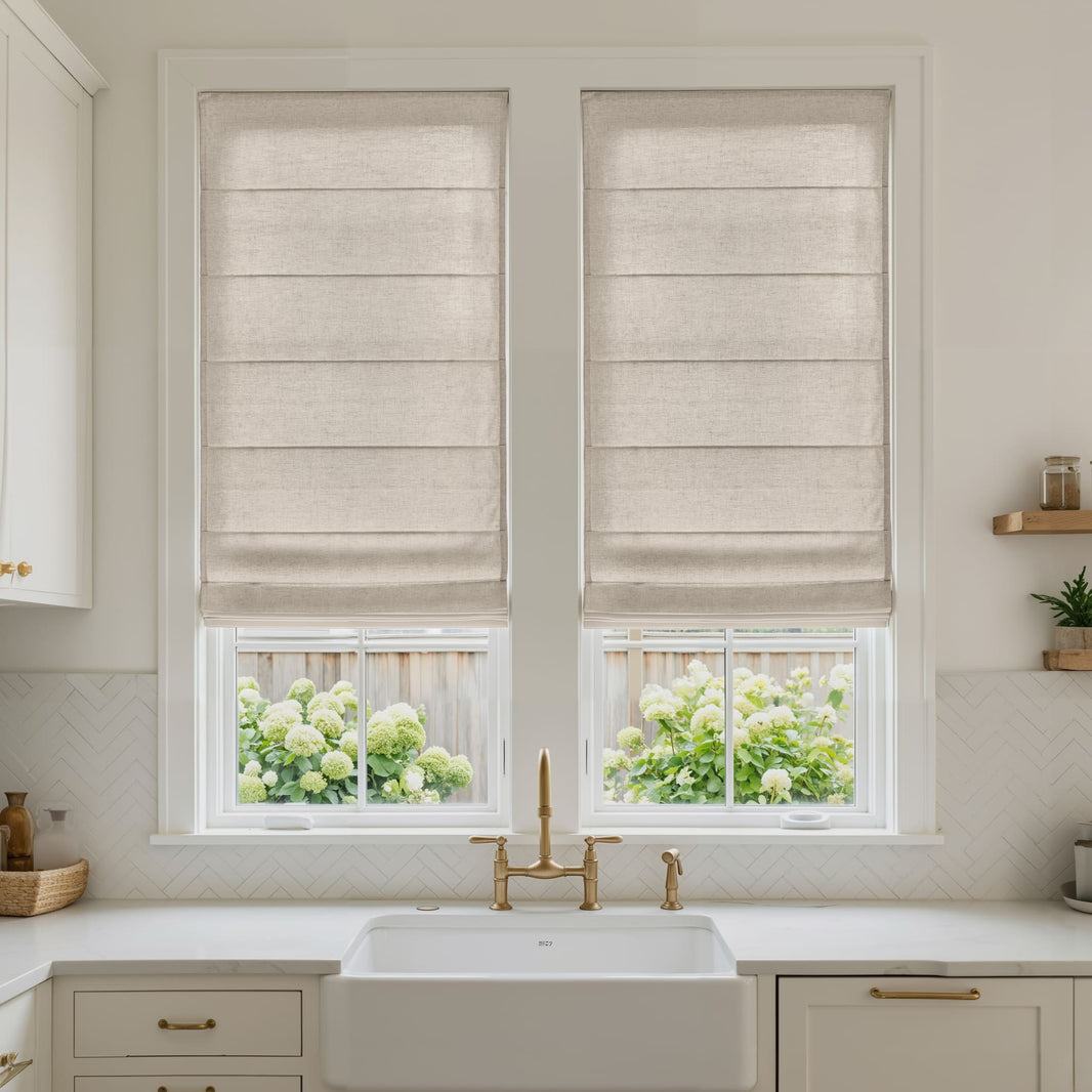 Oak Cotton Linen Semi-Blackout No-Drill Roman Shade
