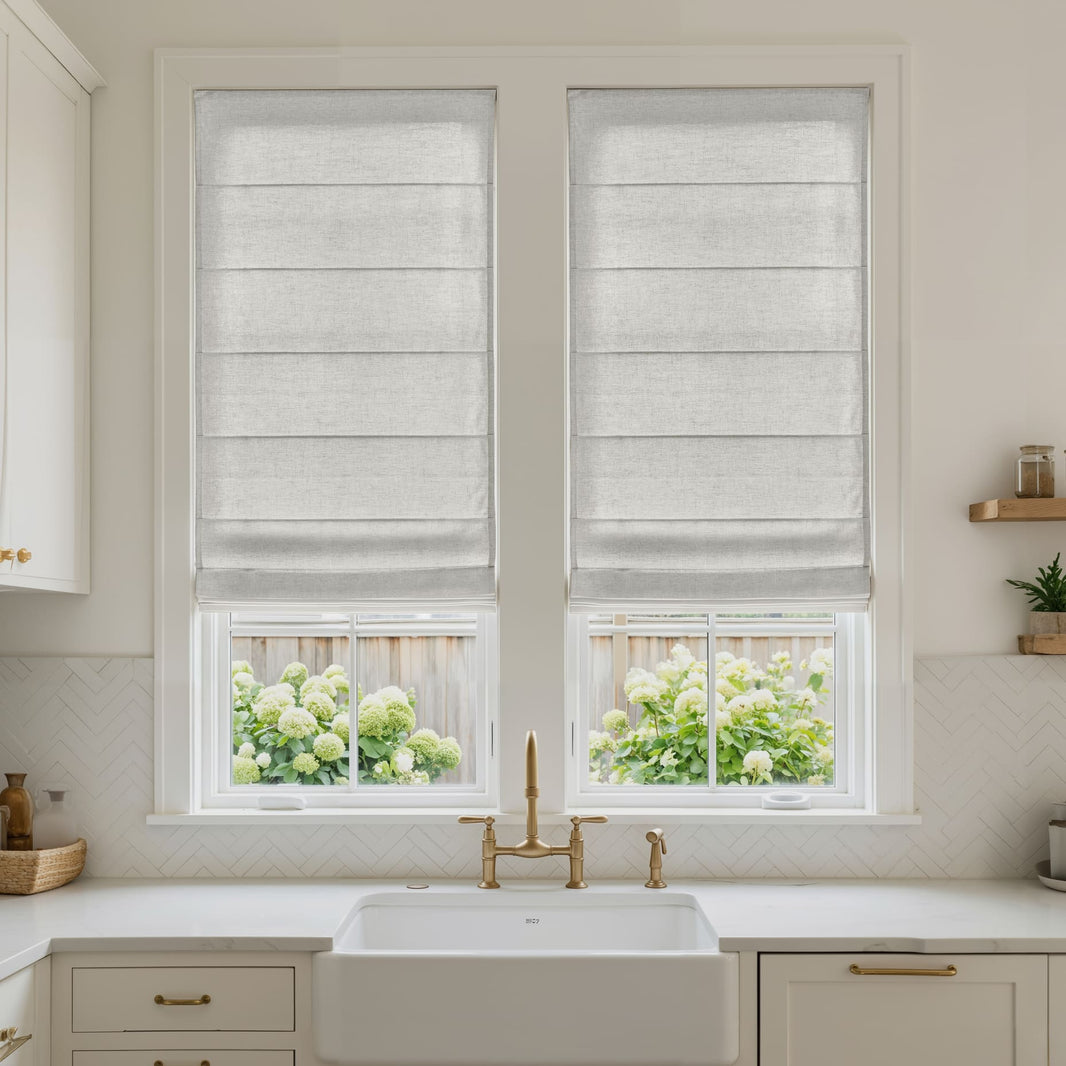 Oak Cotton Linen Semi-Blackout No-Drill Roman Shade