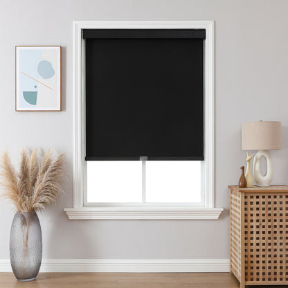 Joydeco 100% Blackout Roller Shades Cordless Blinds for Windows, Free-Stop Shades, UV Protection, Natural Woven Blinds for Home and Office, Light-Proof Aluminum Cover