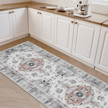 Joydeco Living Room Rug, Non Slip Machine Washable Vintage Runner Rug, Low Pile Lightweight Chenille Print Rugs for Entryway, Hallway, Bedroom, Kitchen and Corridor