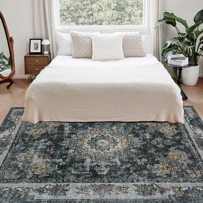 Joydeco Runner Rug Non Slip Machine Washable Vintage Rug, Low Pile Non Slip Chenille Print Rugs for Living Room, Entryway, Bedroom, Kitchen and Corridor, Bathroom