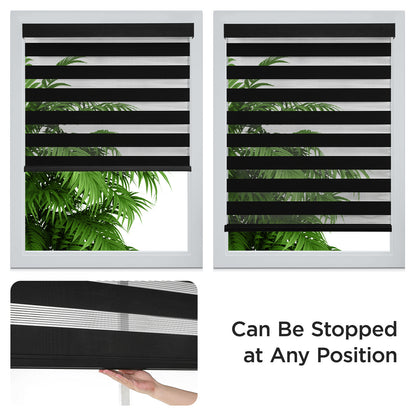 Joydeco Cordless Zebra Blinds (Pro), Dual Layer Light Control Zebra Blinds for Windows, Light-Proof Aluminum Cover, Free-Stop Roller Shades for Home & Office