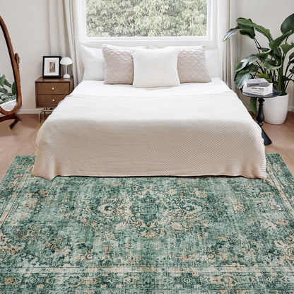 Joydeco Runner Rug Non Slip Machine Washable Vintage Rug, Low Pile Non Slip Chenille Print Rugs for Living Room, Entryway, Bedroom, Kitchen and Corridor, Bathroom