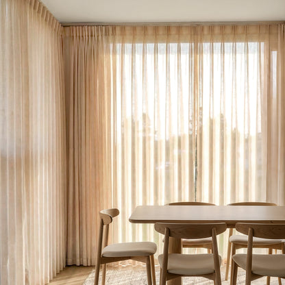 Joydeco Willow custom beige light filtering linen sheer curtains.