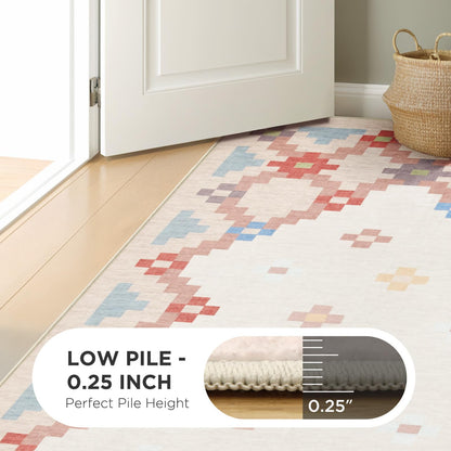 Joydeco Checkered Pink Kitchen Runner Rug Non Slip, Washable Bathroom, Modern Soft Low-Pile Ultra Thin Indoor Floor Throw Carpet for Bedroom Laundry Room Entrance Entryway