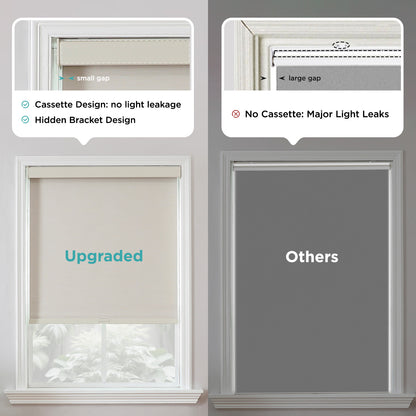 Joydeco 100% Blackout Roller Shades Cordless Blinds for Windows, Free-Stop Shades, UV Protection, Natural Woven Blinds for Home and Office, Light-Proof Aluminum Cover