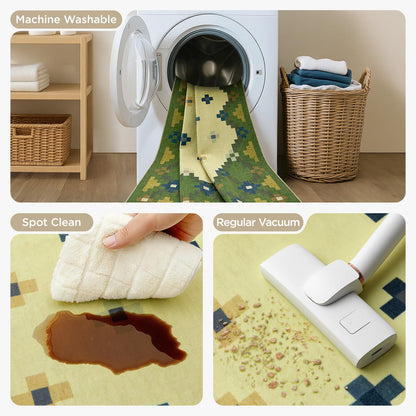 Joydeco Checkered Pink Kitchen Runner Rug Non Slip, Washable Bathroom, Modern Soft Low-Pile Ultra Thin Indoor Floor Throw Carpet for Bedroom Laundry Room Entrance Entryway