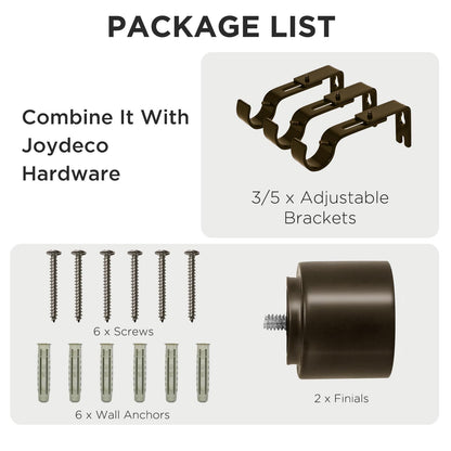 Joydeco Modern Brown Adjustable Curtain Rod 32 to 88 Inches - 1 Inch Diameter Heavy Duty Rod for Living Room & Bedroom