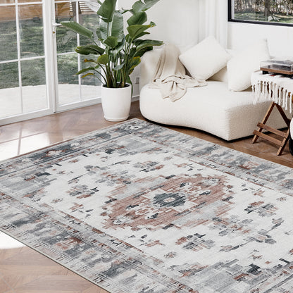 Joydeco Living Room Rug, Non Slip Machine Washable Vintage Runner Rug, Low Pile Lightweight Chenille Print Rugs for Entryway, Hallway, Bedroom, Kitchen and Corridor
