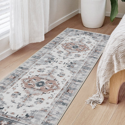 Joydeco Living Room Rug, Non Slip Machine Washable Vintage Runner Rug, Low Pile Lightweight Chenille Print Rugs for Entryway, Hallway, Bedroom, Kitchen and Corridor