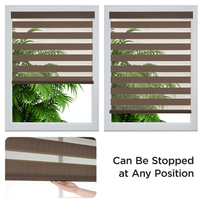 Joydeco Cordless Zebra Blinds (Pro), Dual Layer Light Control Zebra Blinds for Windows, Light-Proof Aluminum Cover, Free-Stop Roller Shades for Home & Office