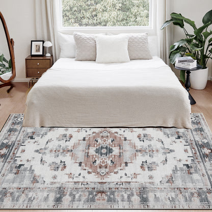 Joydeco Living Room Rug, Non Slip Machine Washable Vintage Runner Rug, Low Pile Lightweight Chenille Print Rugs for Entryway, Hallway, Bedroom, Kitchen and Corridor