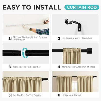 Joydeco Modern Brown Adjustable Curtain Rod 32 to 88 Inches - 1 Inch Diameter Heavy Duty Rod for Living Room & Bedroom