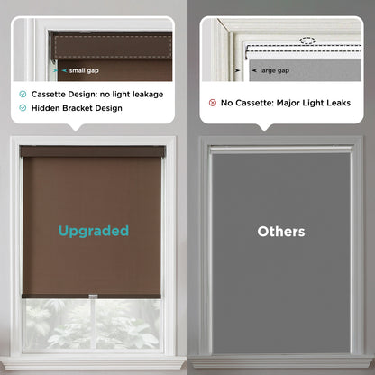 Joydeco 100% Blackout Roller Shades Cordless Blinds for Windows, Free-Stop Shades, UV Protection, Natural Woven Blinds for Home and Office, Light-Proof Aluminum Cover