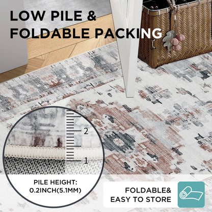 Joydeco Living Room Rug, Non Slip Machine Washable Vintage Runner Rug, Low Pile Lightweight Chenille Print Rugs for Entryway, Hallway, Bedroom, Kitchen and Corridor