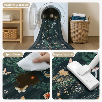 Joydeco Insect Washable Bathroom Rug, Botanical Kitchen Runner Rug Non Slip, Boho Ultra-Thin Soft Indoor Floor Carpet Runners for Hallways Entryway Entrance Laundry