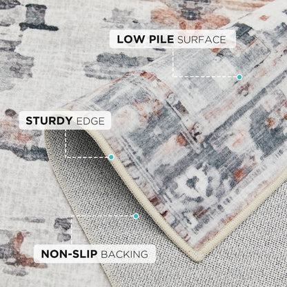 Joydeco Living Room Rug, Non Slip Machine Washable Vintage Runner Rug, Low Pile Lightweight Chenille Print Rugs for Entryway, Hallway, Bedroom, Kitchen and Corridor