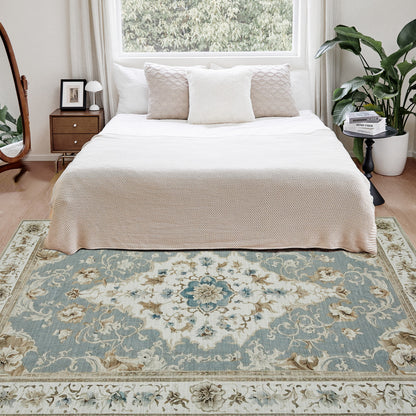 Joydeco Runner Rug Non Slip Machine Washable Vintage Rug, Low Pile Non Slip Chenille Print Rugs for Living Room, Entryway, Bedroom, Kitchen and Corridor, Bathroom