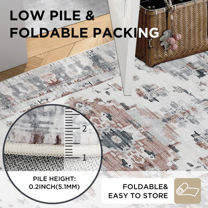 Joydeco Runner Rug Non Slip Machine Washable Vintage Rug, Low Pile Non Slip Chenille Print Rugs for Living Room, Entryway, Bedroom, Kitchen and Corridor, Bathroom