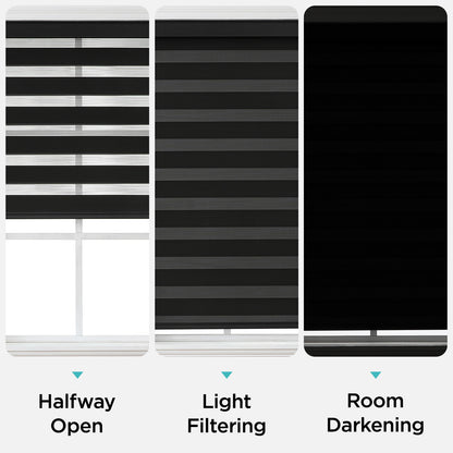 Joydeco Cordless Zebra Blinds for Windows, Dual Layer Light Control Window Blinds with Light-Proof Aluminum Cover, Free-Stop Roller Shades for Home & Office