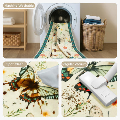 Joydeco Insect Bathroom Rugs Non Slip Washable, Floral Kitchen Rugs Non Slip, Soft Low-Pile Ultra Thin Boho Indoor Floor Throw Carpet for Entryway Bedroom Laundry Entrance