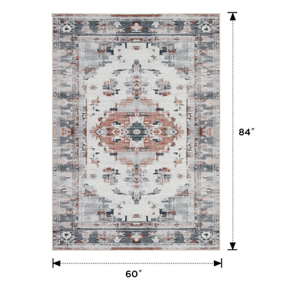 Joydeco Living Room Rug, Non Slip Machine Washable Vintage Runner Rug, Low Pile Lightweight Chenille Print Rugs for Entryway, Hallway, Bedroom, Kitchen and Corridor