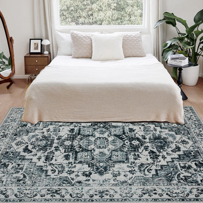 Joydeco Runner Rug Non Slip Machine Washable Vintage Rug, Low Pile Non Slip Chenille Print Rugs for Living Room, Entryway, Bedroom, Kitchen and Corridor, Bathroom