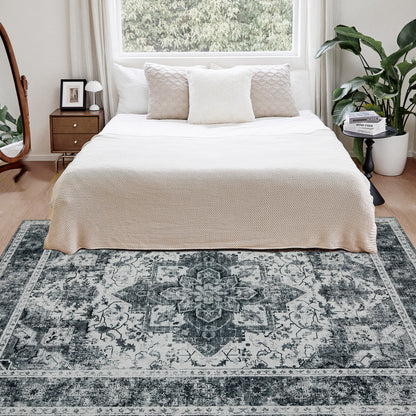 Joydeco Runner Rug Non Slip Machine Washable Vintage Rug, Low Pile Non Slip Chenille Print Rugs for Living Room, Entryway, Bedroom, Kitchen and Corridor, Bathroom