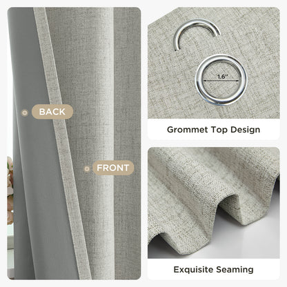 Joydeco 100% Blackout Curtains 63 Inch Length, Living Room Curtains 2 Panels Set, Room Darkening Curtains w/Grommets, Textured Thermal Drapes, Greyish White Blackout Curtains for Bedroom (42x63inch)