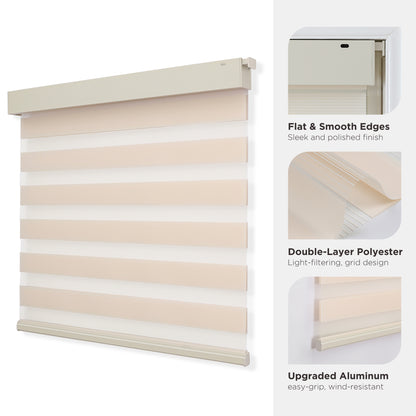 Joydeco No Drill Zebra Blinds for Windows, Cordless Dual-Layer Privacy Zebra Shades for Indoor Windows, Easy to Install, Light Filtering Sheer Blinds for Home