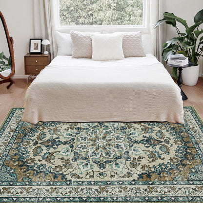 Joydeco Runner Rug Non Slip Machine Washable Vintage Rug, Low Pile Non Slip Chenille Print Rugs for Living Room, Entryway, Bedroom, Kitchen and Corridor, Bathroom