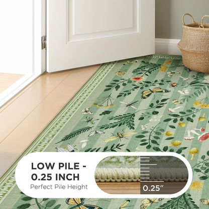 Joydeco Insect Washable Bathroom Rug, Botanical Kitchen Runner Rug Non Slip, Boho Ultra-Thin Soft Indoor Floor Carpet Runners for Hallways Entryway Entrance Laundry
