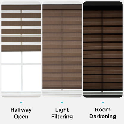 Joydeco Cordless Zebra Blinds for Windows, Dual Layer Light Control Window Blinds with Light-Proof Aluminum Cover, Free-Stop Roller Shades for Home & Office