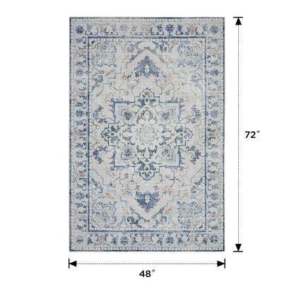 Joydeco Living Room Rug, Non Slip Machine Washable Vintage Runner Rug, Low Pile Lightweight Chenille Print Rugs for Entryway, Hallway, Bedroom, Kitchen and Corridor