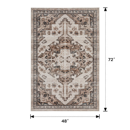 Joydeco Living Room Rug, Non Slip Machine Washable Vintage Runner Rug, Low Pile Lightweight Chenille Print Rugs for Entryway, Hallway, Bedroom, Kitchen and Corridor