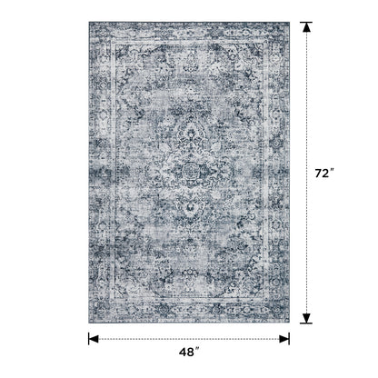 Joydeco Living Room Rug, Non Slip Machine Washable Vintage Runner Rug, Low Pile Lightweight Chenille Print Rugs for Entryway, Hallway, Bedroom, Kitchen and Corridor