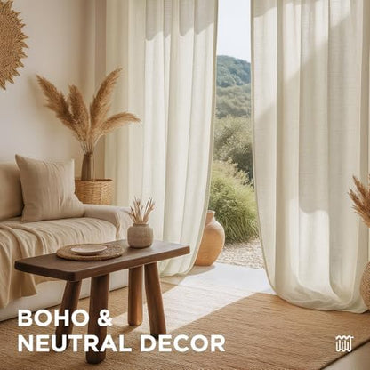 Joydeco Linen Curtains 96 inch Length 2 Panel Set, Light Filtering Curtain for Living Room Bedroom, 52 inch Wide Drapes with Rod Pocket Back Tab (96" Lx52 W, Ivory on Linen)