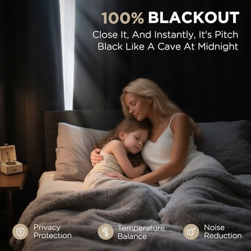Joydeco 84" blackout linen curtains for bedroom. Full light block, privacy, temp balance, noise reduction for optimal sleep.
