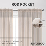 Joydeco Floral Embroidery linen Sheer Curtains 63 Inch Length 2 Panels Set Rod Pocket Linen Sheer Curtain Drapes Voile Window Treatments