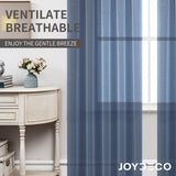 Joydeco Navy Blue Sheer Curtains 63 Inch Length 2 Panels Set Rod Pocket Linen Sheer Curtain Drapes Voile Window Treatments for Bedroom Living Room
