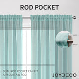 Joydeco Teal Blue Sheer Curtains 63 Inch Length 2 Panels Set Rod Pocket Linen Sheer Curtain Drapes Voile Window Treatments for Bedroom Living Room